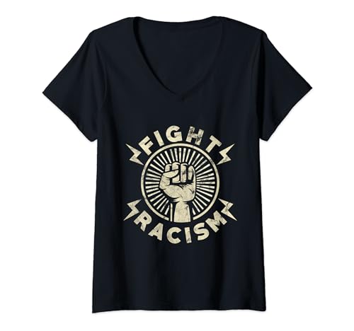 Damen Menschenrechte statt rechte Menschen - Fight Racism T-Shirt mit V-Ausschnitt Damen Menschenrechte statt rechte Menschen - Fight Racism T-Shirt mit V-Ausschnitt von Menschenrechte