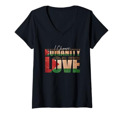 Damen Ich wähle die Menschheit, Liebe Palästina -Unterstützung T-Shirt mit V-Ausschnitt Damen Ich wähle die Menschheit, Liebe Palästina -Unterstützung T-Shirt mit V-Ausschnitt von Menschheit Liebesstimmen für Unity Co.