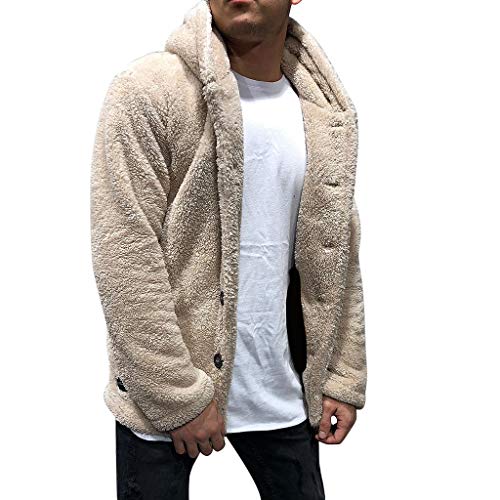 Mensera Herren Teddyjacke Winter Kapuzenjacke Warm Teddy-Fleece Jacke Mantel Flauschige Hoodie Sweatshirt Kapuzenpullover Winterjacke mit Knöpfe von Mensera