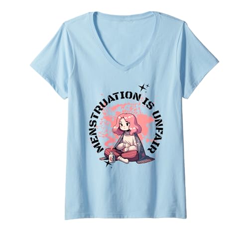 Damen Menstruation Ist Unfair T-Shirt mit V-Ausschnitt von Menstruation Zyklus Periode Beschwerden