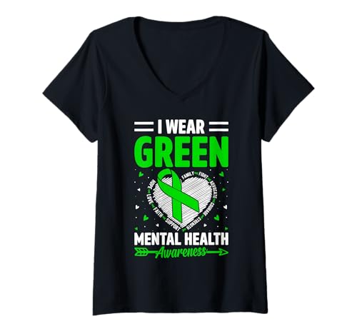 Damen I Wear Green for Mental Health Awareness Month Man Women T-Shirt mit V-Ausschnitt Damen I Wear Green for Mental Health Awareness Month Man Women T-Shirt mit V-Ausschnitt von Mental Health Awareness Gift Idea