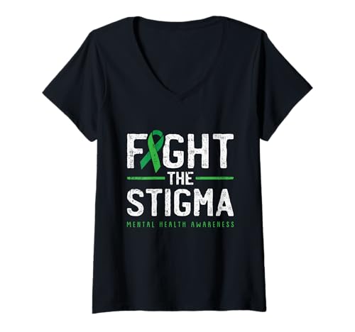 Damen Grünes Band zur Bekämpfung des Stigmas | Bewusstsein für psychische Gesundheit T-Shirt mit V-Ausschnitt Damen Grünes Band zur Bekämpfung des Stigmas | Bewusstsein für psychische Gesundheit T-Shirt mit V-Ausschnitt von Mental Health Awareness Shirts Green Ribbon Gifts
