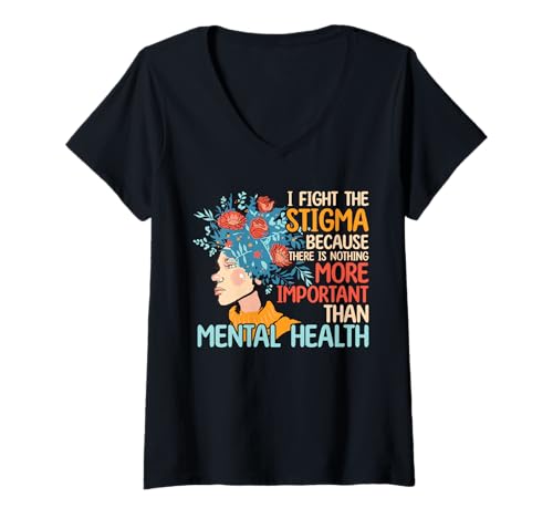 Damen Ich Kämpfe Gegen Das Stigma Wichtiger Als Psychische T-Shirt mit V-Ausschnitt Damen Ich Kämpfe Gegen Das Stigma Wichtiger Als Psychische T-Shirt mit V-Ausschnitt von Mental Health Awareness Support Gifts Apparel