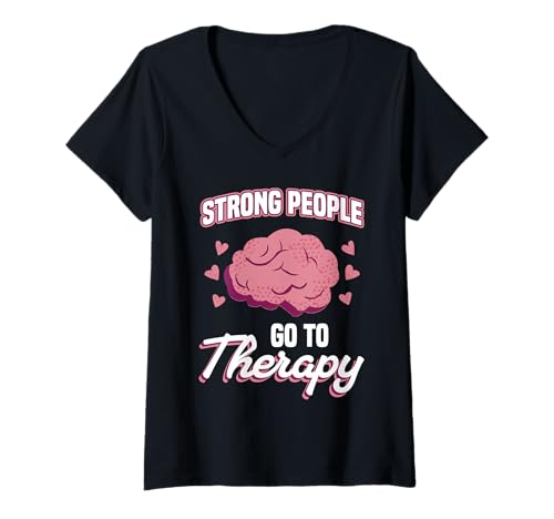 Damen Starke Menschen Gehen Zur Therapie Unterstützung T-Shirt mit V-Ausschnitt Damen Starke Menschen Gehen Zur Therapie Unterstützung T-Shirt mit V-Ausschnitt von Mental Health Awareness Support Gifts Apparel