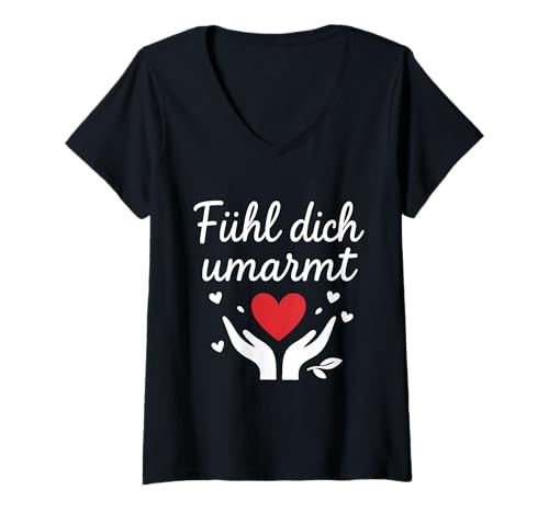 Damen Fühl Dich umarmt Herz Hände Yoga Achtsamkeit Design T-Shirt mit V-Ausschnitt Damen Fühl Dich umarmt Herz Hände Yoga Achtsamkeit Design T-Shirt mit V-Ausschnitt von Mental Hug Designs