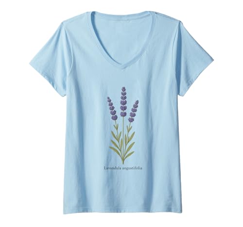 Damen Lavandula angustifolia – Botanische Lavendel Illustration T-Shirt mit V-Ausschnitt von Mental Hug Designs