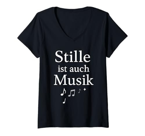 Damen Stille ist auch Musik Spruch Yoga Meditation Design T-Shirt mit V-Ausschnitt von Mental Hug Designs