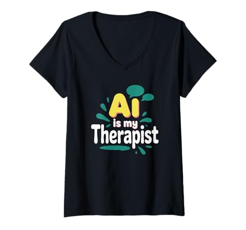 Damen AI Is My Therapist Lustiger digitaler Berater Chatbot Stimmungswitz T-Shirt mit V-Ausschnitt Damen AI Is My Therapist Lustiger digitaler Berater Chatbot Stimmungswitz T-Shirt mit V-Ausschnitt von Mental Joke Tech Lover Overthinker Introvert Humor