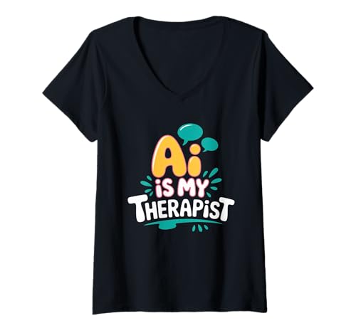 Damen AI Is My Therapist Lustiger digitaler Berater Chatbot Stimmungswitz T-Shirt mit V-Ausschnitt Damen AI Is My Therapist Lustiger digitaler Berater Chatbot Stimmungswitz T-Shirt mit V-Ausschnitt von Mental Joke Tech Lover Overthinker Introvert Humor