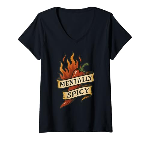 Damen Mentally Spicy – Lustige Feurige Persönlichkeit Humor Tattoo Art T-Shirt mit V-Ausschnitt Damen Mentally Spicy – Lustige Feurige Persönlichkeit Humor Tattoo Art T-Shirt mit V-Ausschnitt von Mentally Spicy Shirts & Gifts HHWCo.