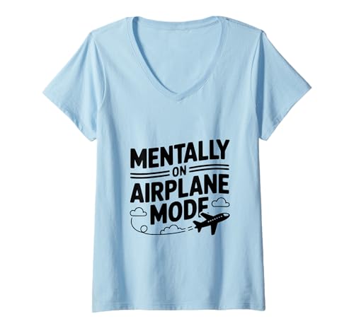 Damen Geistig im Flugzeugmodus Chill Vibes T-Shirt mit V-Ausschnitt Damen Geistig im Flugzeugmodus Chill Vibes T-Shirt mit V-Ausschnitt von Mentally on Airplane Mode Chill Vibes