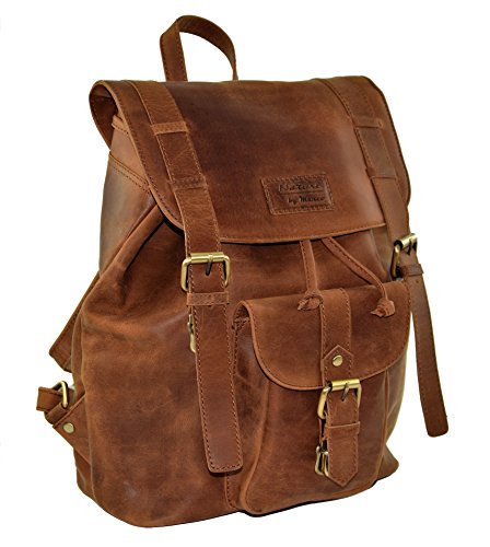 Menzo Lederaccessoires „Meran“ Buffalo Vintage Leder, Rucksack, Lederrucksack, Cityrucksack, Backpack für Damen und Herren (braun) von Menzo