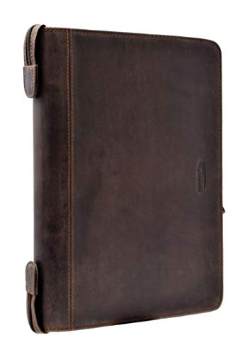 Menzo Schreibmappe aus echten Leder, Konferenzmappe, A4 Dokumentenmappe (Marrone) von Menzo