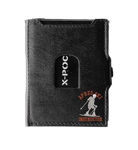 X-POC Kreditkartenetui Après Ski Edition aus echten Leder, Kartenetui mit unterschiedlichen Aufdrucken, Party, Geldklammer (mit Münzfach, Apres-Ski-Instructor) von Menzo