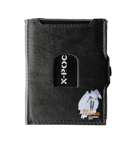 X-POC Kreditkartenetui Après Ski Edition aus echten Leder, Kartenetui mit unterschiedlichen Aufdrucken, Party, Geldklammer (mit Münzfach, NoFriendsOnPowderDays) von Menzo