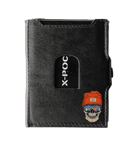 X-POC Kreditkartenetui Après Ski Edition aus echten Leder, Kartenetui mit unterschiedlichen Aufdrucken, Party, Geldklammer (mit Münzfach, Totenkopf) von Menzo