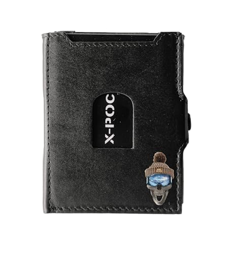 X-POC Kreditkartenetui Après Ski Edition aus echten Leder, Kartenetui mit unterschiedlichen Aufdrucken, Party, Geldklammer (mit Münzfach, Totenkopf II) von Menzo