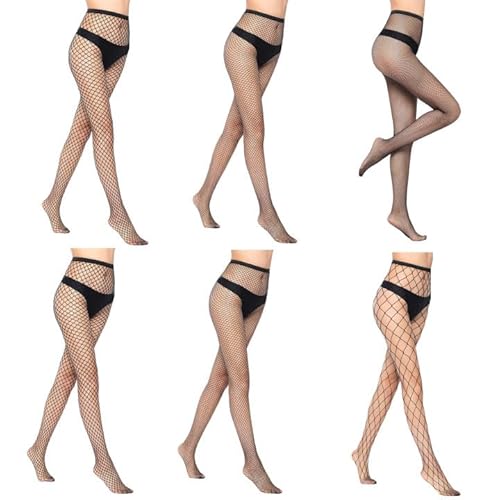 MeoZynxadril 6 Paar Netzstrumpfhose Schwarz, Fishnet Stockings Strümpfe, Elastisch Netzstrümpfe, Hohe Taille Fischnetz Strumpfhose, Mode Strumpfhosen Netzstrümpfe, Netzstrümpfe für Damen von MeoZynxadril