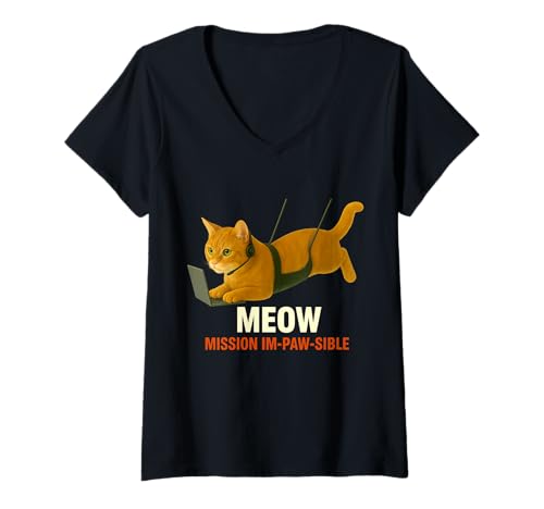 Damen Geheimagent Katze auf Mission - Lustige Spionage-Parodie Kunst T-Shirt mit V-Ausschnitt Damen Geheimagent Katze auf Mission - Lustige Spionage-Parodie Kunst T-Shirt mit V-Ausschnitt von Meow Ops Covert Feline Humor Collection