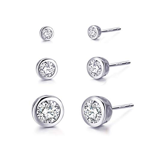 3er Set Ohrringe Silber Stecker Basic Stecker mit Zirkonia in 925 Sterling Silber Piercing Barbell Ohrringe für Frauen (Silber) von Meow Star