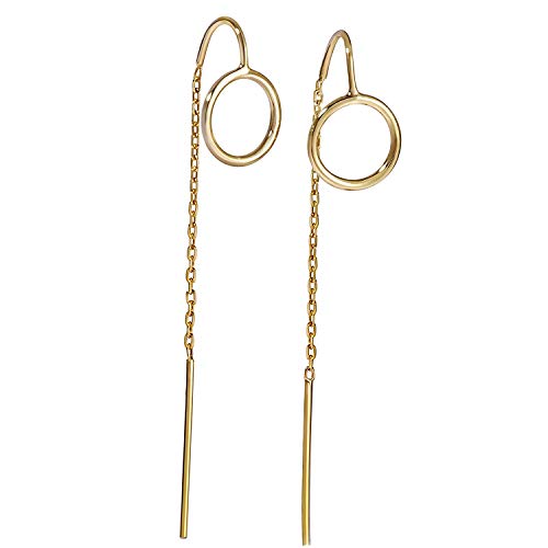 Damen hängende lange Ohrringe Silberohrringe mit Kette zum Durchziehen Ohrhänger Ohrstecker Durchzieher Lang mit Kreisen echt Silber 925 (gold) von Meow Star