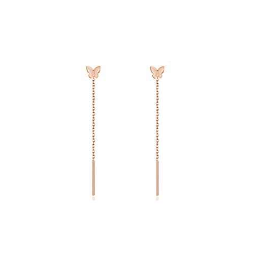 Elegant Minimalistische Kettenohrringe Threader Ohrringe Sterling Silber 925 Gold Ohrringe Lang für Frauen (Schmetterling - Roségold) von Meow Star