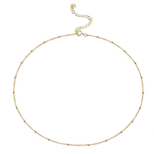 Meow Star Halskette Choker Kugeln für Frauen 925er Sterlingsilber Kette Collier Panzerkette rund mit Kugeln Choker Halskette 35 cm+5cm Länge Verstellbar (Gold) von Meow Star