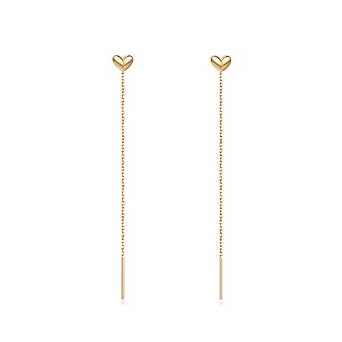 Herz Einfädler Ohrringe Sterling Silber Faden Ohrringe 7cm für Frauen (Gold) von Meow Star
