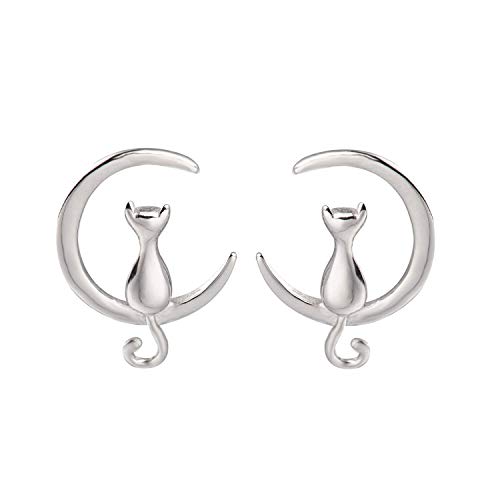 Katze Mond Ohrringe Sterling Silber Ohrringe Katzenliebhaber Geschenk für Frauen (Silber) von Meow Star