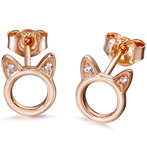 Meow Star Katzenohrringe für Frauen Sterling Silber minimalistischen Stud Kleine zierliche niedliche Tierohrringe für Katzenliebhaber (roségold) von Meow Star