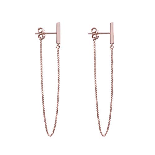 Minimalistische Kettenohrringe Damen Ohrringe mit Ketten Symbol Elegant 925 Sterling Silber Stäbchen Durchzieher Ohrringe Lange Quaste Einfädler Ohrringe für Frauen Herren (Roségold, 3) von Meow Star