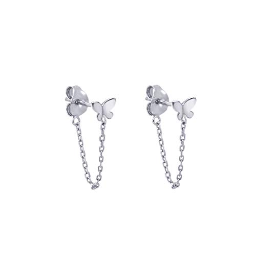 Minimalistische Ohrringe Zirkonia Ohrstecker mit Kette Sterling Silber Ohrringe für Frauen (butterfly-silver) von Meow Star