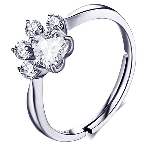 Ringe hundepfoten Katzenpfotenring aus Sterling-Silber 925 verstellbar Sterling Silber Pfotenring Hund Zirkonia Pfote Glänzend Schmuck Mädchen Frauen Geschenk Ideal Weihnachten (White49-54) von Meow Star