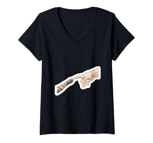 Damen Schöpfung von Adam Cat Paw//Renaissance Art Cat T-Shirt mit V-Ausschnitt Damen Schöpfung von Adam Cat Paw//Renaissance Art Cat T-Shirt mit V-Ausschnitt von Meow Time