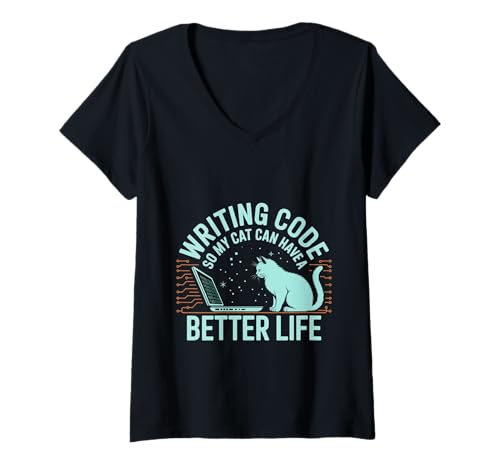 Damen Writing Code So My Cat Can Have Better Life --- T-Shirt mit V-Ausschnitt Damen Writing Code So My Cat Can Have Better Life --- T-Shirt mit V-Ausschnitt von Meow -gesteuerte Entwicklerziele
