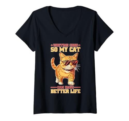 Damen Writing Code So My Cat Can Have Better Life T-Shirt mit V-Ausschnitt Damen Writing Code So My Cat Can Have Better Life T-Shirt mit V-Ausschnitt von Meow -gesteuerte Entwicklerziele
