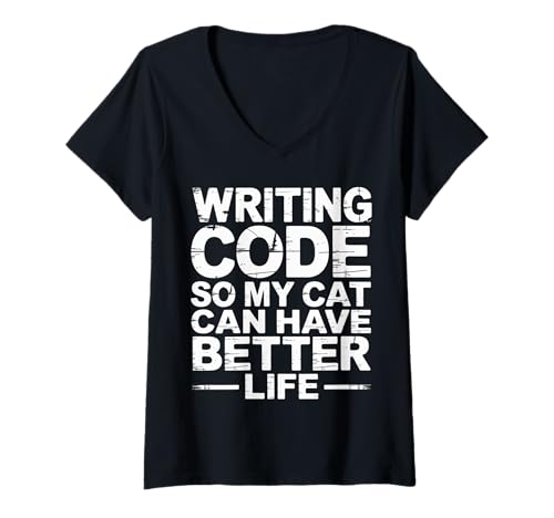 Damen Writing Code So My Cat Can Have Better Life - T-Shirt mit V-Ausschnitt Damen Writing Code So My Cat Can Have Better Life - T-Shirt mit V-Ausschnitt von Meow -gesteuerte Entwicklerziele