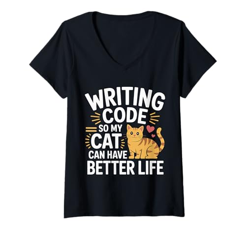 Damen Writing Code So My Cat Can Have Better Life - T-Shirt mit V-Ausschnitt Damen Writing Code So My Cat Can Have Better Life - T-Shirt mit V-Ausschnitt von Meow -gesteuerte Entwicklerziele