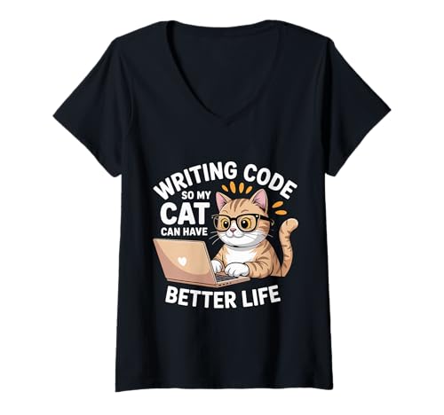 Damen Writing Code So My Cat Can Have Better Life - T-Shirt mit V-Ausschnitt Damen Writing Code So My Cat Can Have Better Life - T-Shirt mit V-Ausschnitt von Meow -gesteuerte Entwicklerziele