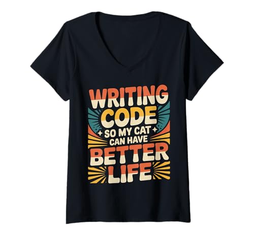Damen Writing Code So My Cat Can Have Better Life |- T-Shirt mit V-Ausschnitt Damen Writing Code So My Cat Can Have Better Life |- T-Shirt mit V-Ausschnitt von Meow -gesteuerte Entwicklerziele