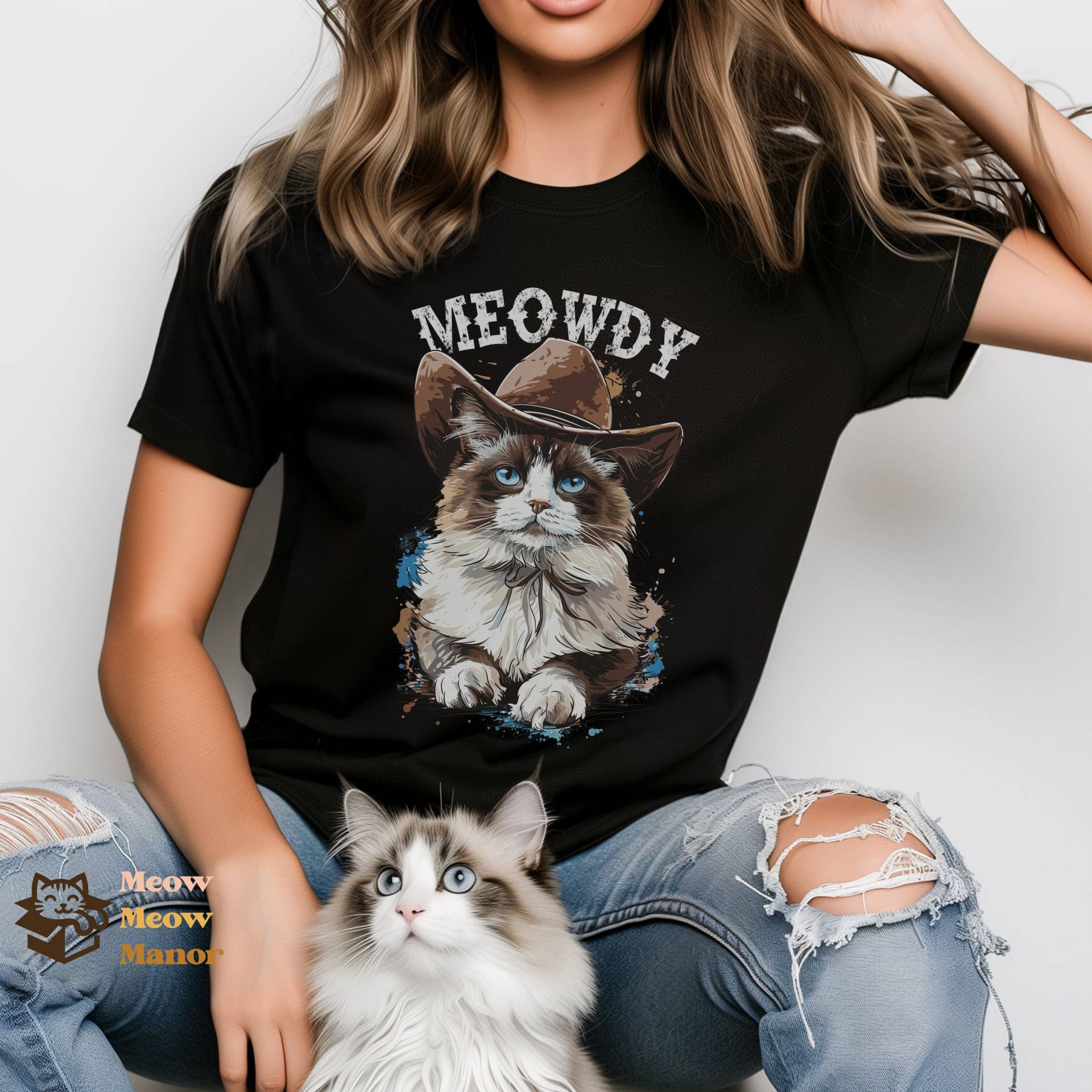 Howdy Meowdy Cowboy Ragdoll Katzen-T-Shirt | Niedliches Katzen Geschenk Für Mama Katzenbesitzerin Katzenliebhaber Lustiges Meme von MeowMeowManor