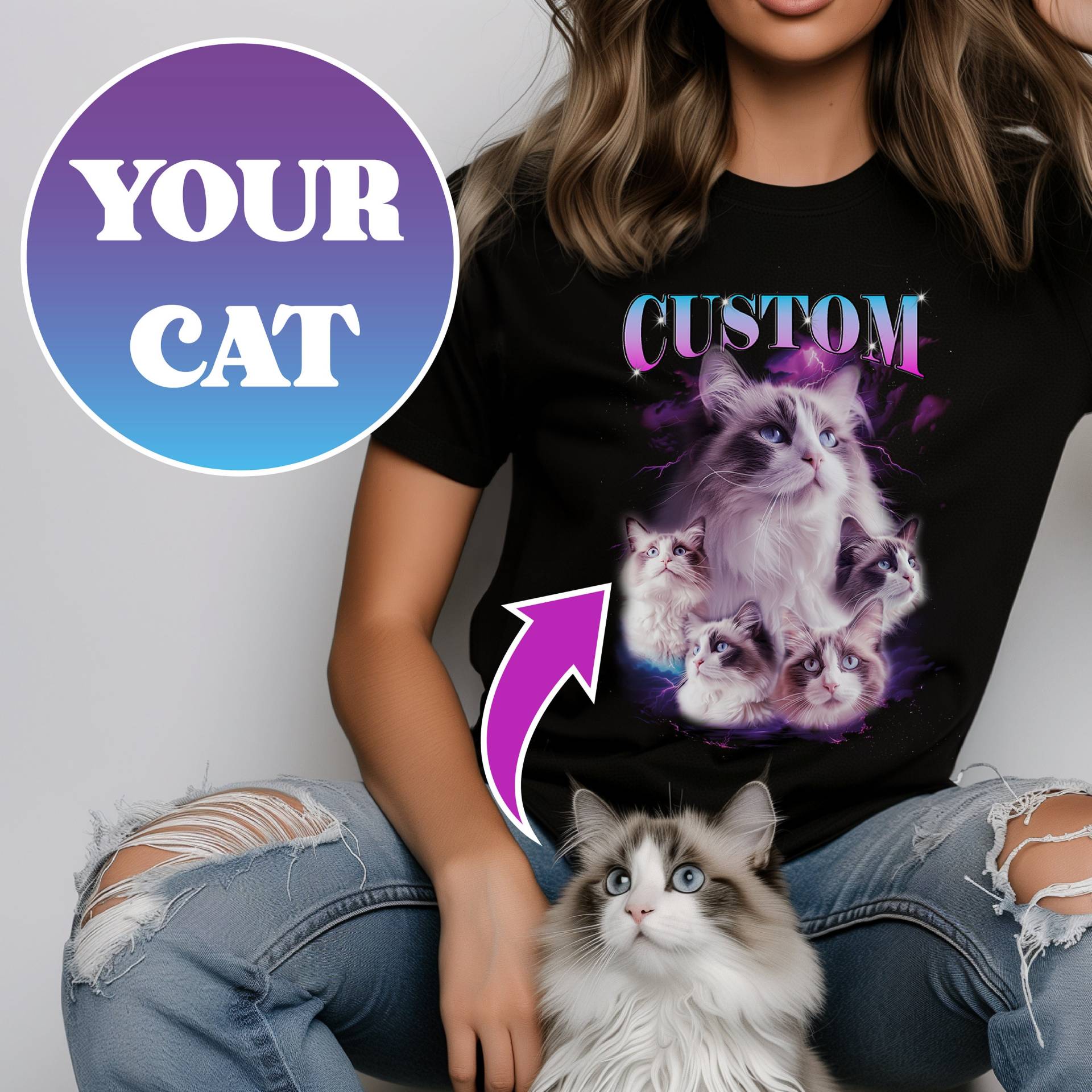 Personalisiertes Geschenk Für Ragdoll-Katzenbesitzer, Vintage-Katzen-Shirt, Bootleg-Rap-Retro-Collage-Haustier-T-Shirt von MeowMeowManor