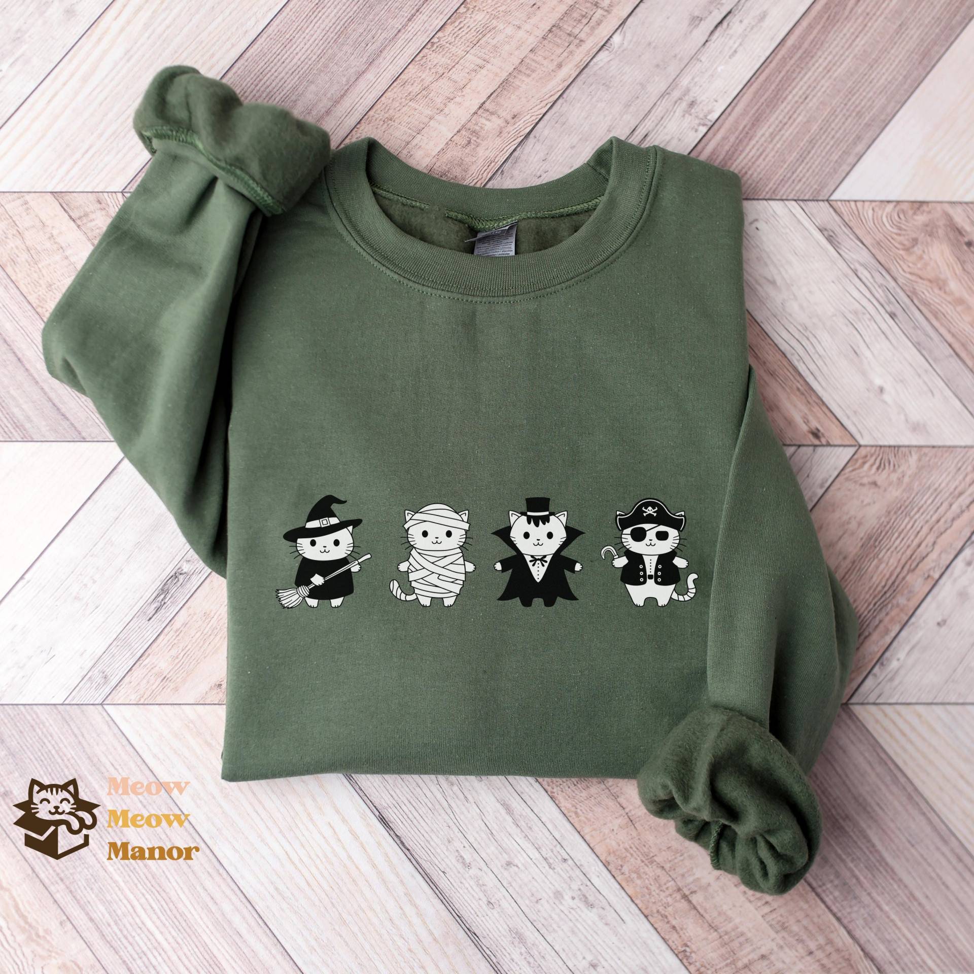 Süßer Kawaii Halloween Katzen Pullover, Hexe Mumie Vampir Pirat, Liebhaber Sweatshirt, Kitty Herbst Shirt, Rundhals, Geschenke Für Katzenbesitzer von MeowMeowManor