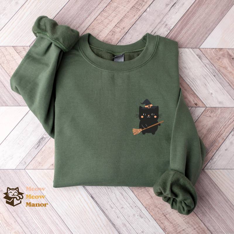 Süßer Kawaii Hexe Katze Halloween Pullover, Katzenliebhaber Sweatshirt, Kitty Herbst Rundhalsausschnitt, Katzenbesitzer Geschenke, Geschenk Für von MeowMeowManor
