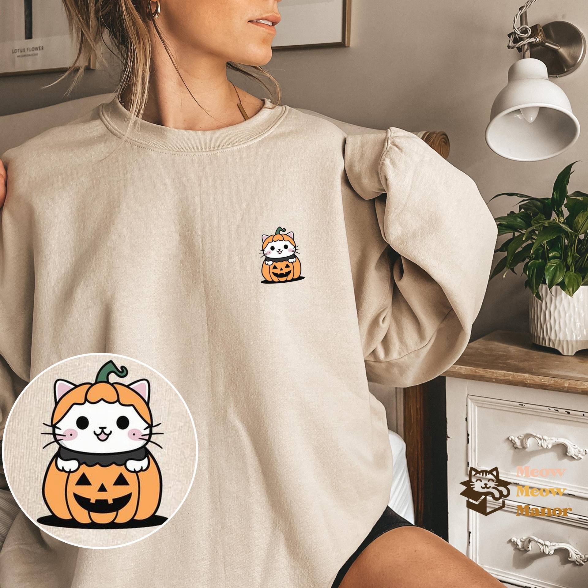 Süßer Kawaii Kürbis Katze Halloween Pullover, Katzenliebhaber Sweatshirt, Kitty Herbst Rundhalsausschnitt, Katzenbesitzer Geschenke, Geschenk Für von MeowMeowManor