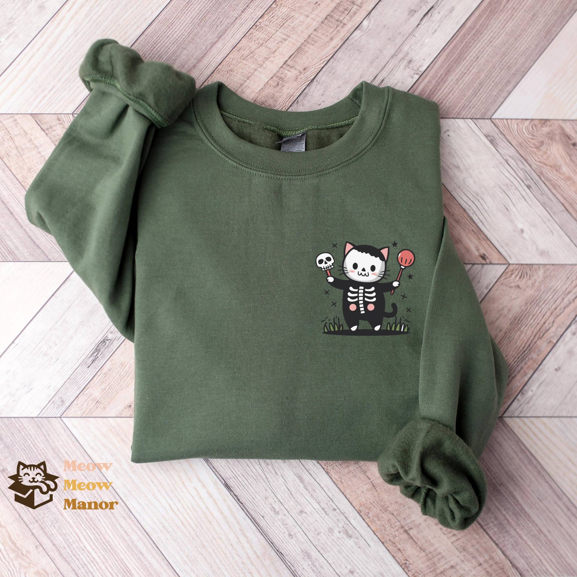 Süßer Kawaii Skelett Katze Halloween Pullover, Katzenliebhaber Sweatshirt, Kitty Herbst Rundhalsausschnitt, Katzenbesitzer Geschenke, Geschenk Für von MeowMeowManor