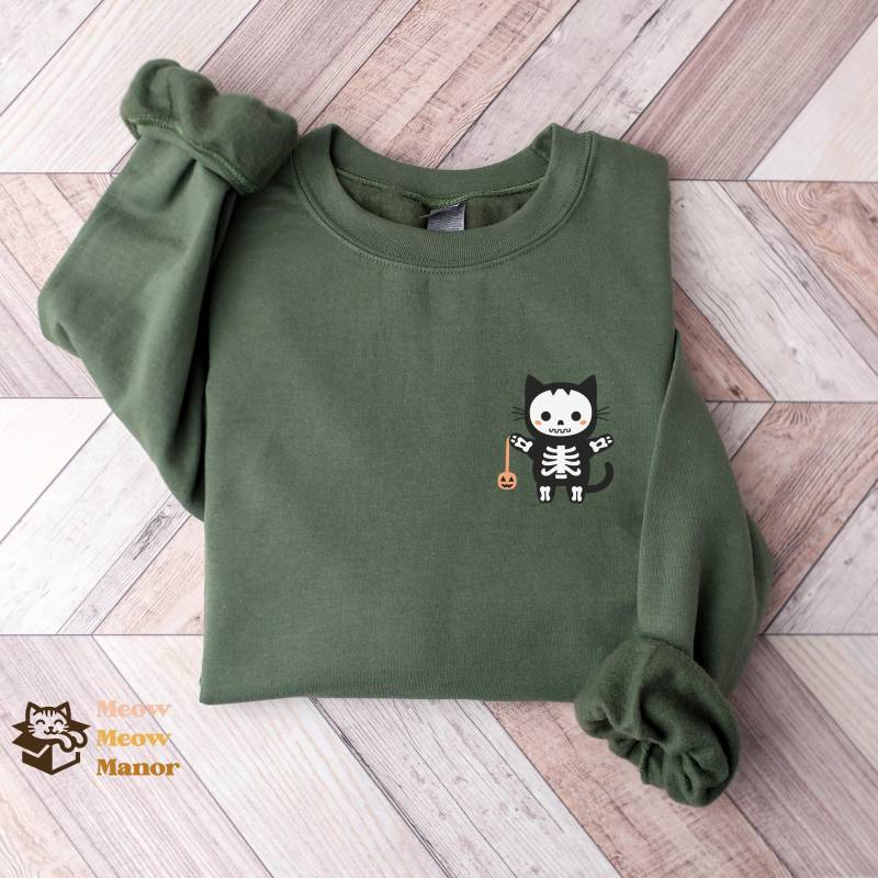 Süßer Kawaii Skelett Katze Halloween Pullover, Katzenliebhaber Sweatshirt, Kitty Herbst Rundhalsausschnitt, Katzenbesitzer Geschenke, Geschenk Für von MeowMeowManor