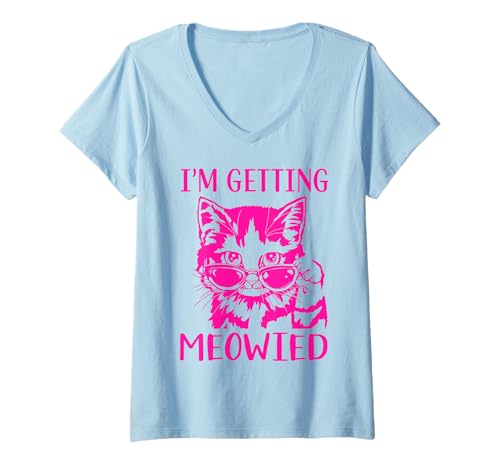 Damen I'm Getting Meowied Matching Cat Meowdy Bachelorette Party T-Shirt mit V-Ausschnitt Damen I'm Getting Meowied Matching Cat Meowdy Bachelorette Party T-Shirt mit V-Ausschnitt von Meowdy Bachelorette Party Cat Sunglasses Outfit
