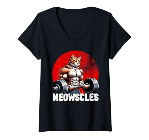 Damen Lustige Katze Meowscles Gym Gewichtheben Katzenliebhaber T-Shirt mit V-Ausschnitt Damen Lustige Katze Meowscles Gym Gewichtheben Katzenliebhaber T-Shirt mit V-Ausschnitt von Meowscles Gym Weightlifting Cat Graphic Co.