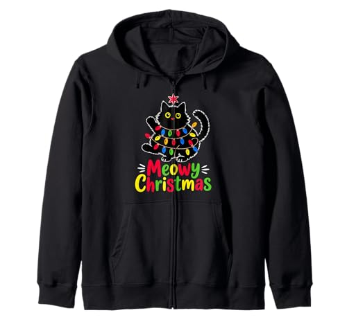Meowy Weihnachtslichter, Schwarze Katze, lustige Männer, Frauen, Kinder Kapuzenjacke Meowy Weihnachtslichter, Schwarze Katze, lustige Männer, Frauen, Kinder Kapuzenjacke von Meowy Christmas Xmas Light Black Cat Pajama Family